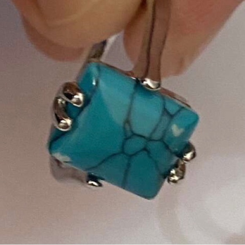 Turquoise Statement Ring Silver-Tone - image 1